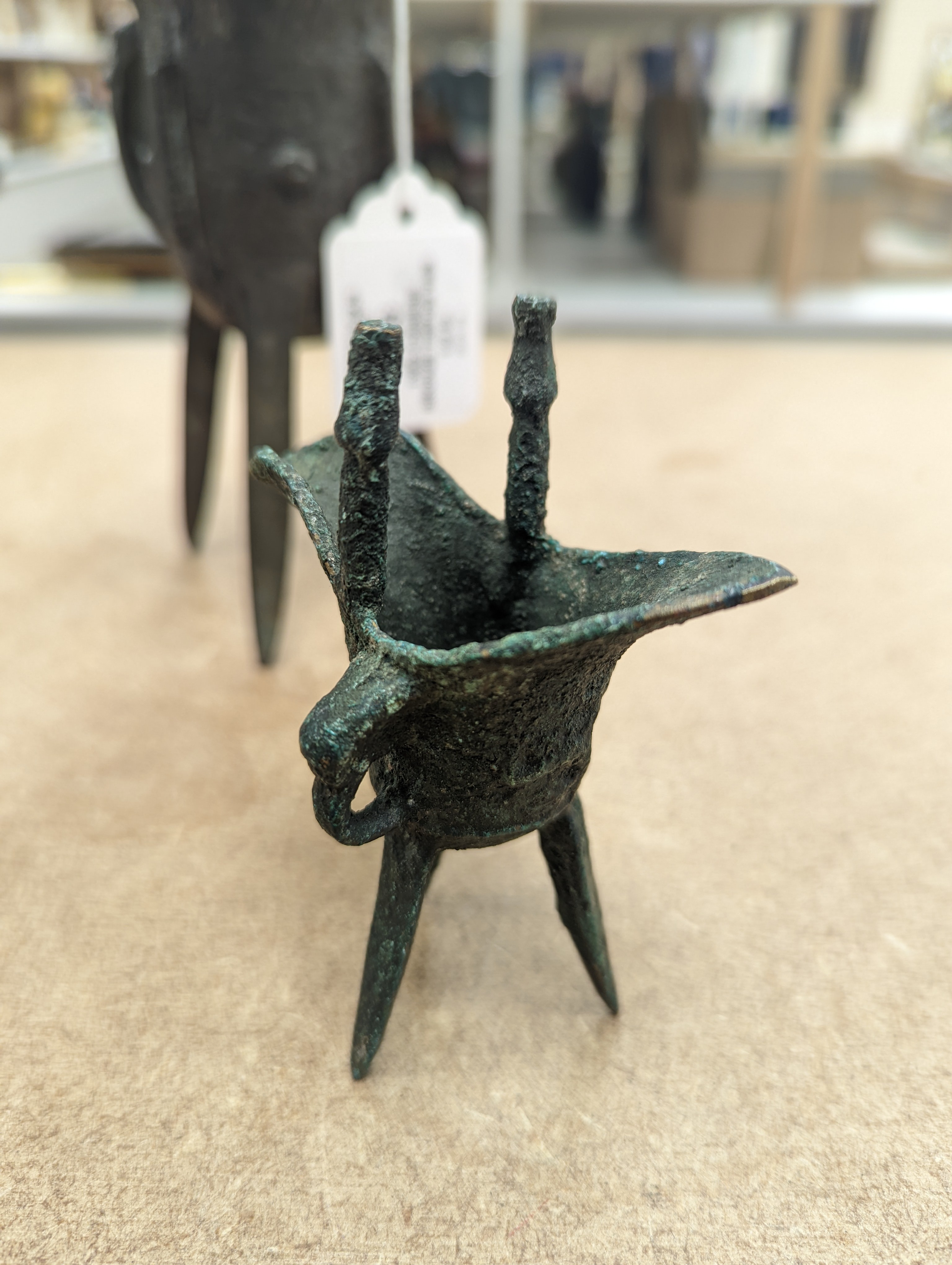 Two Chinese bronze tripod vessels, Qing or later, tallest 19cm